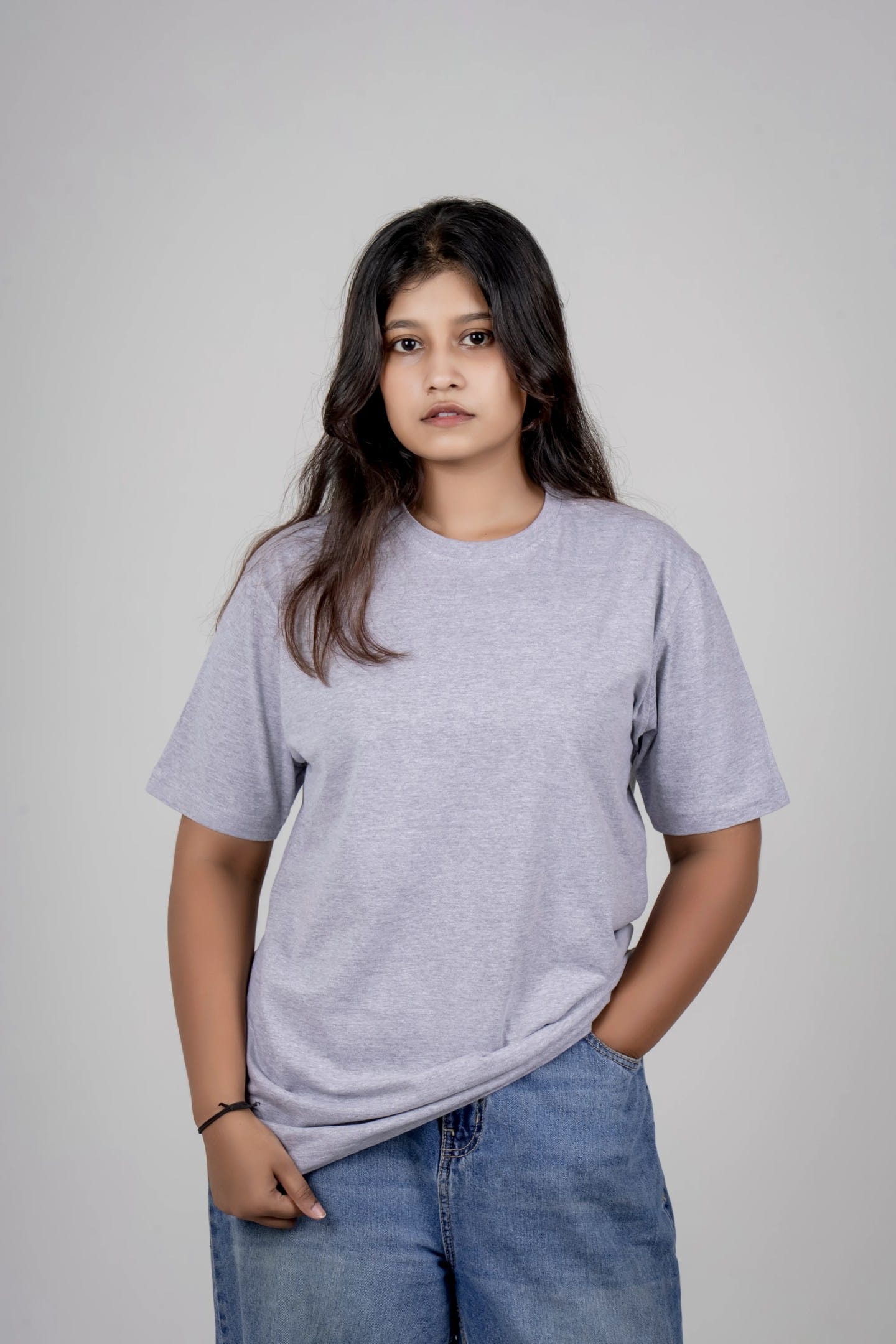 Solid Cotton Round Neck T-Shirt - Gray