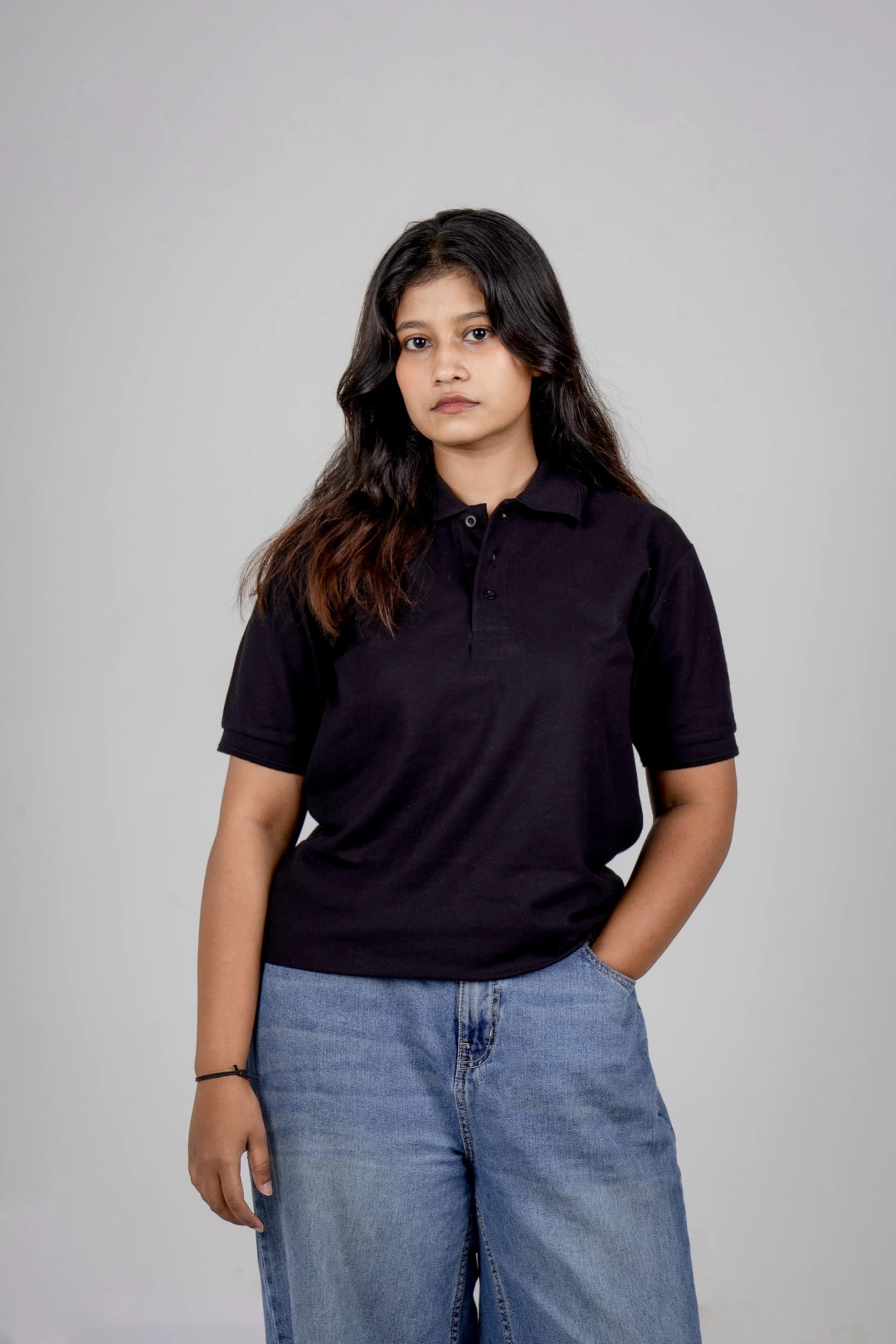 Solid Cotton Regular Fit Polo T-shirt - Black