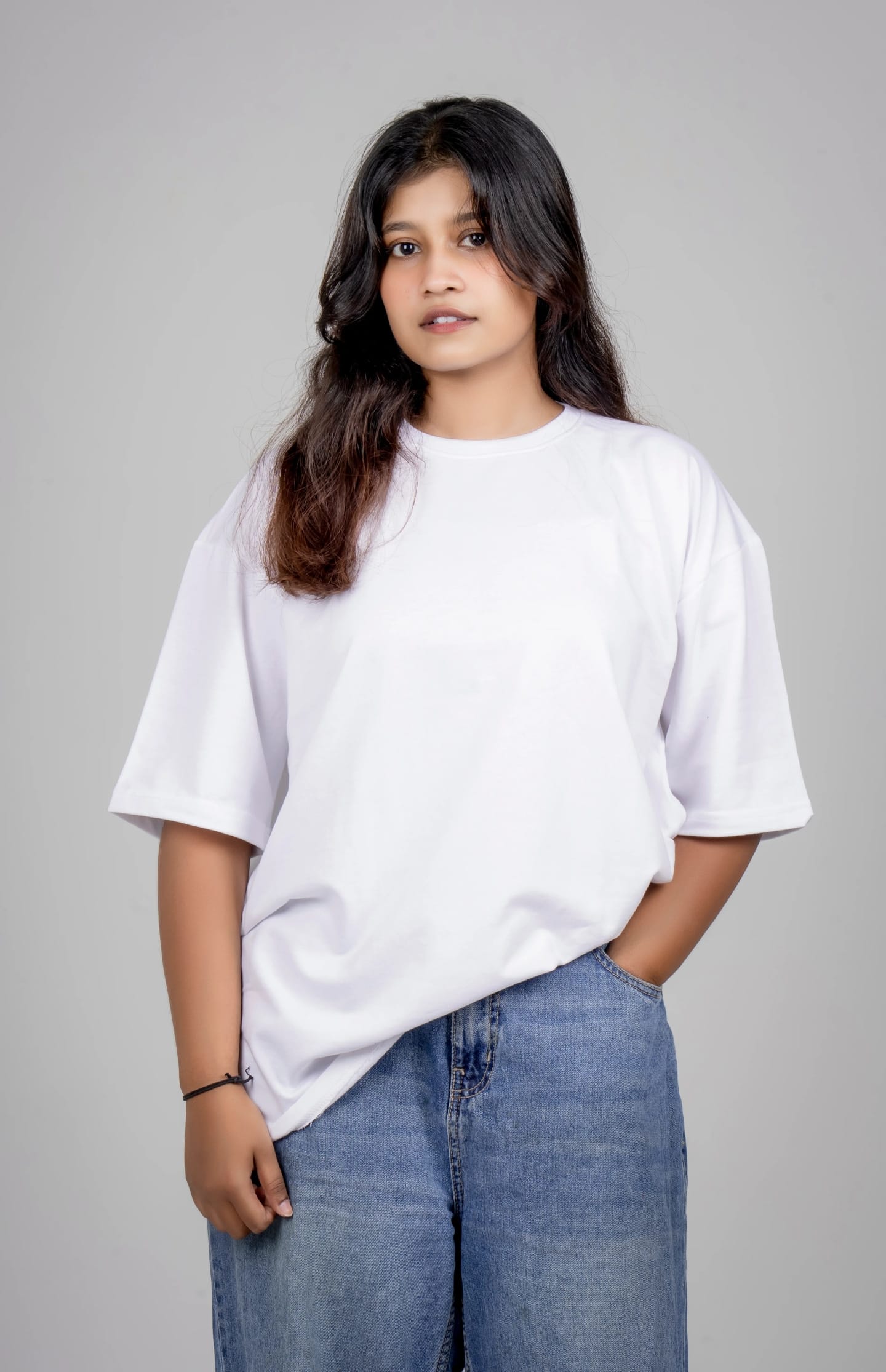 Solid French Terry Cotton Round Neck Oversized T-Shirt - White
